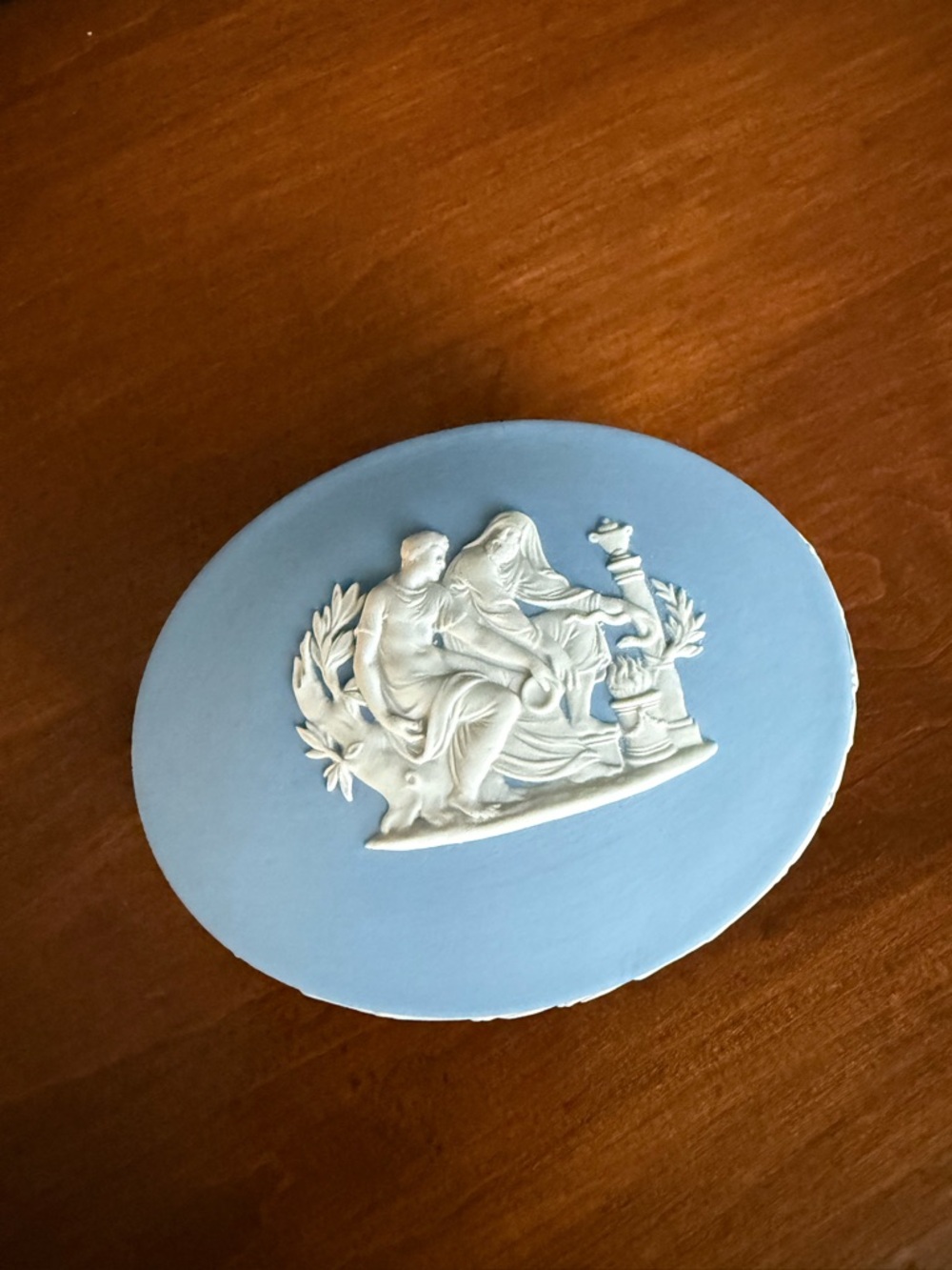 Wedgwood White on Blue Apollo Oval with box